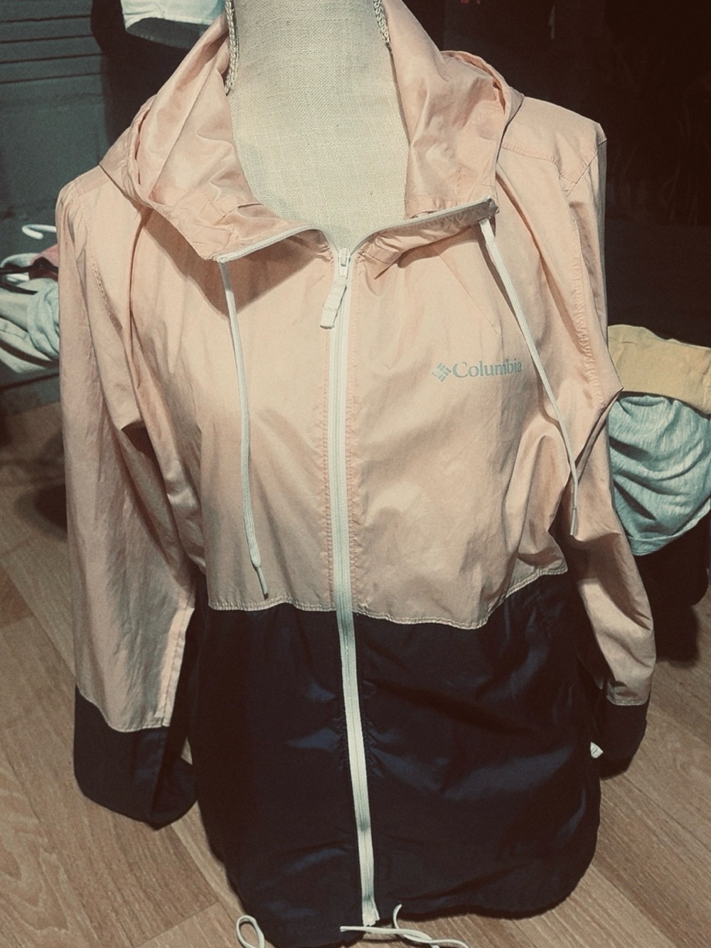 Columbia Women's Pink and Navy Hooded Windbreaker Jacket